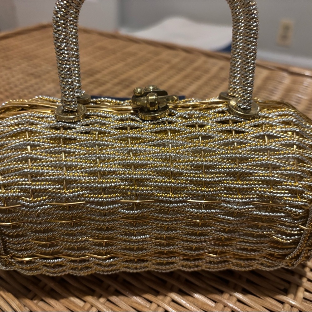 Gold and Silver Woven Evening Handle Bag
